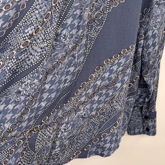 Chicos 3 Womens Button-Down Long Sleeve Shirt Size XL Blue Geometric satin - Picture 11 of 12